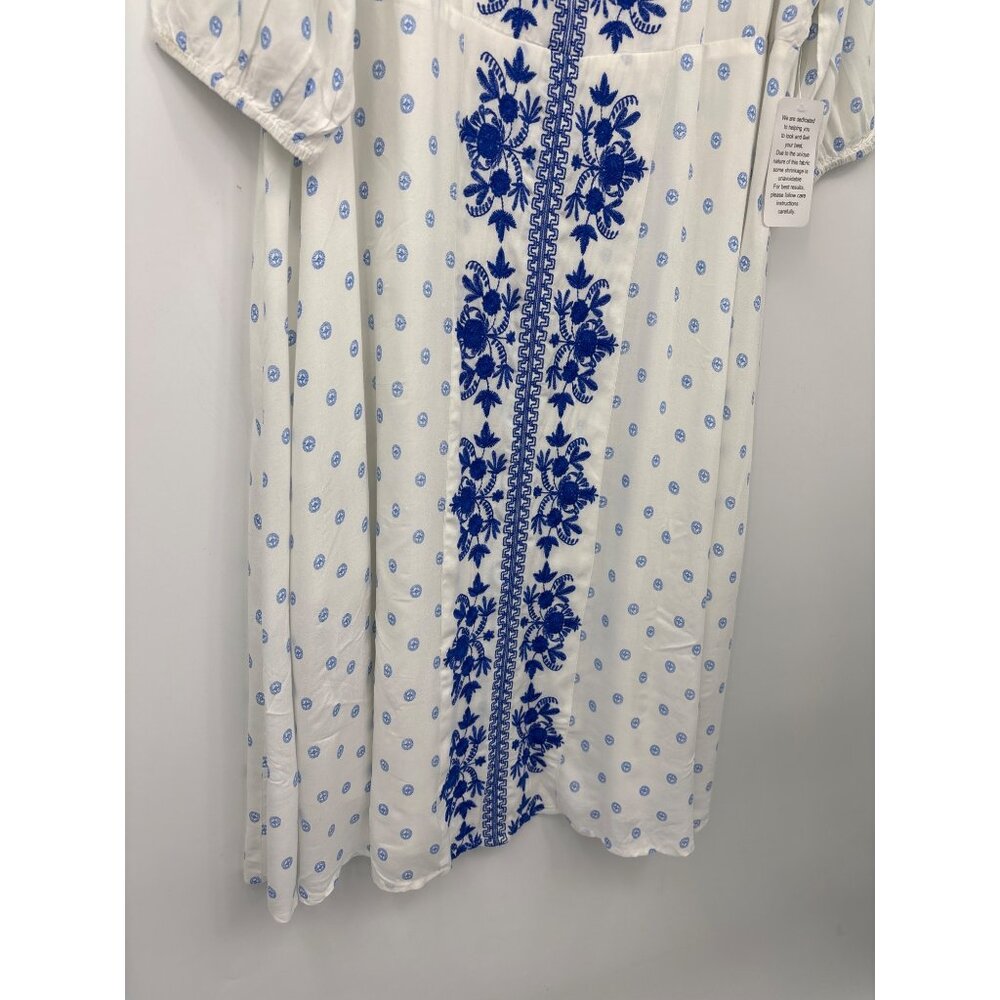 Roaman's Embroidered V-Neck Blouson Sleeve Midi Dress - Picture 4 of 7